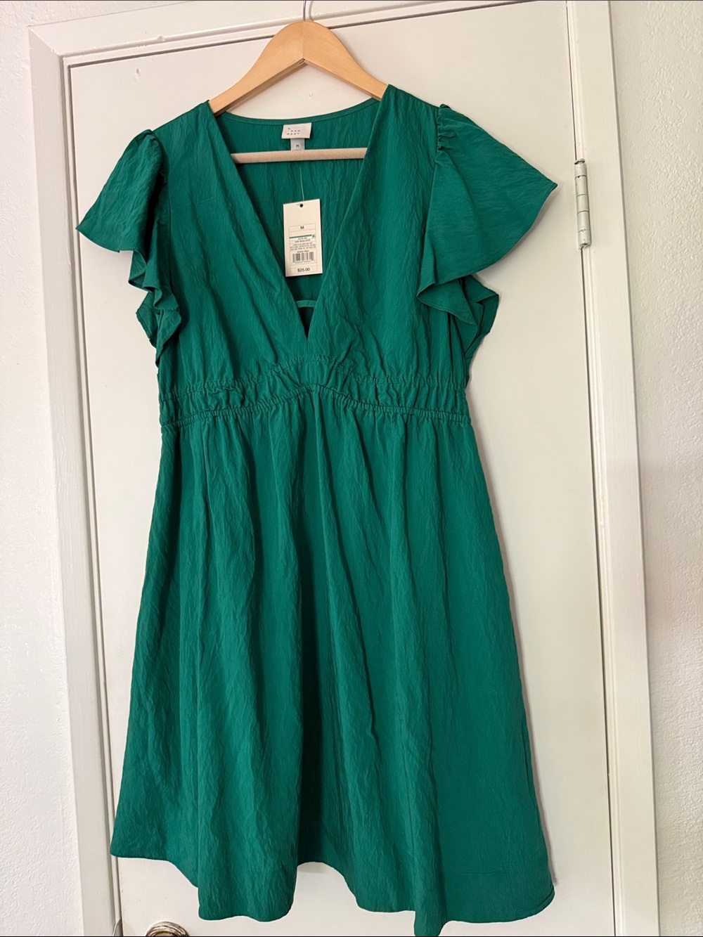a new day Emerald V-Neck Flutter Sleeve Dress